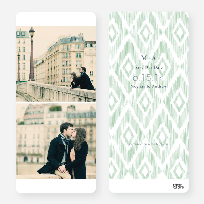 Ikat Pattern Save the Dates - Green