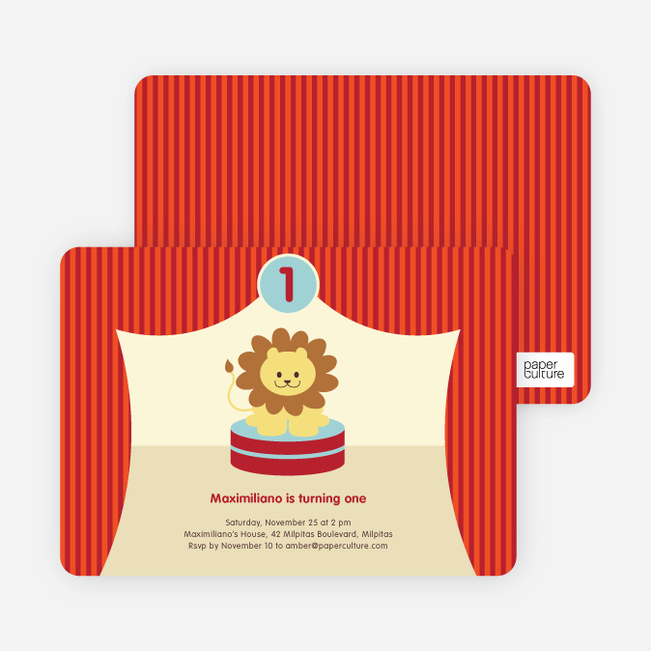 King of the Big Top Tent, Lion Birthday Party Invitations - Fire Roast