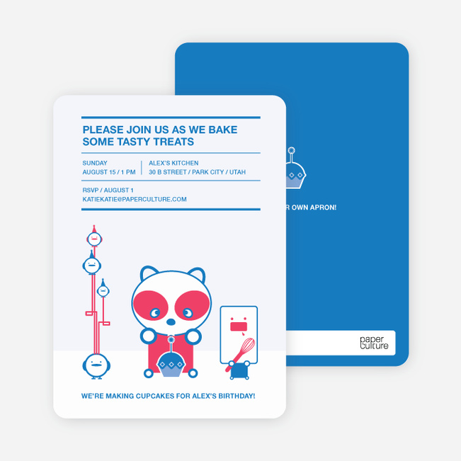 Panda Cupcake Birthday Party Invitation - Royal Blue