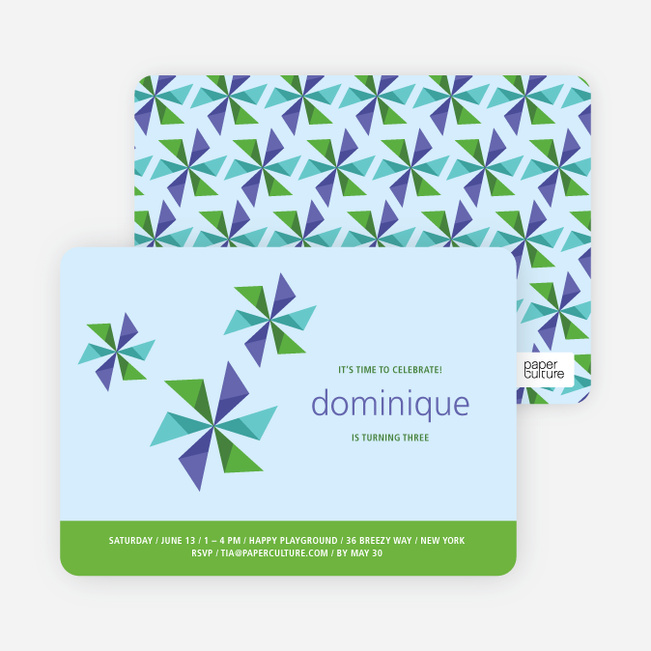 Pinwheel Modern Birthday Party Invitation - Sky Blue