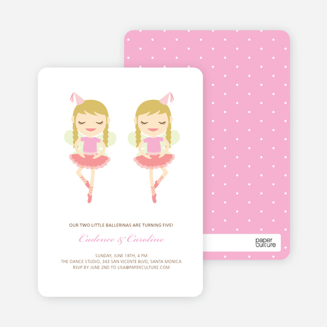 Twin Girl Birthday Invitations - Salmon