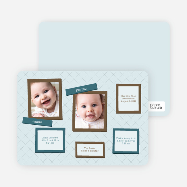 Twin Birth Announcements in Photo Frames - Glacier