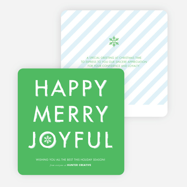 Happy, Merry, Joyful Striped Holiday Cards - Green