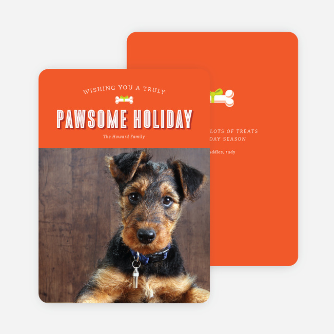 Pawsome Dog Holiday Photo Cards - Orange