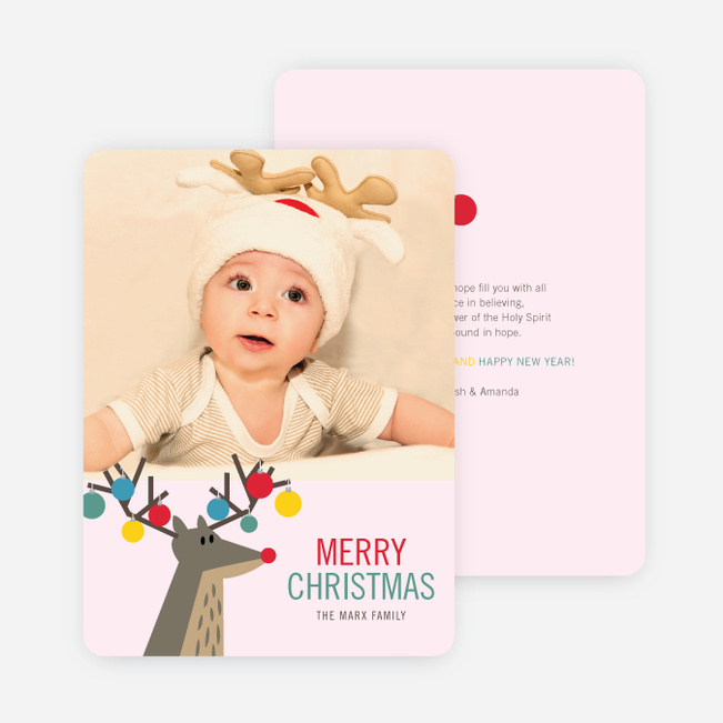 Ornament Reindeer Christmas Cards - Pink
