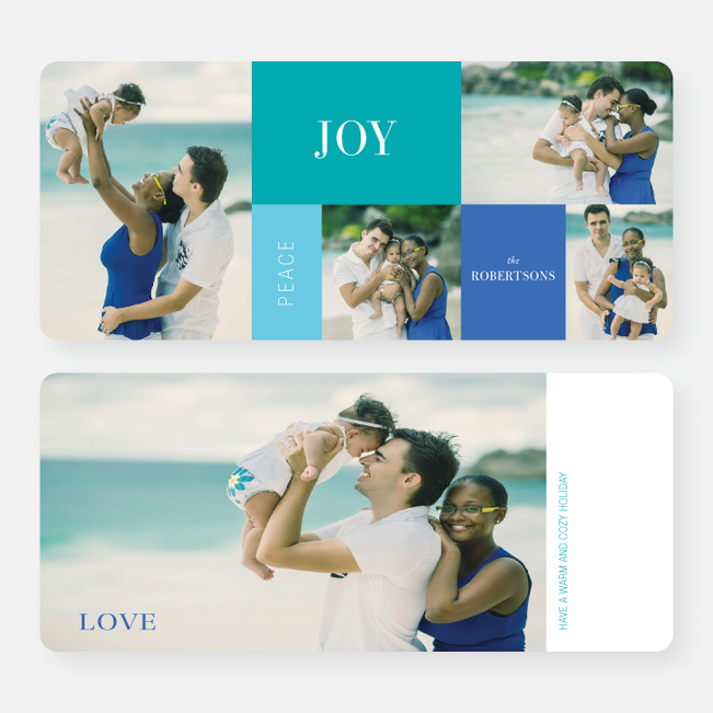 Joy, Peace & Love Blocks: Holiday Photo Cards - Blue