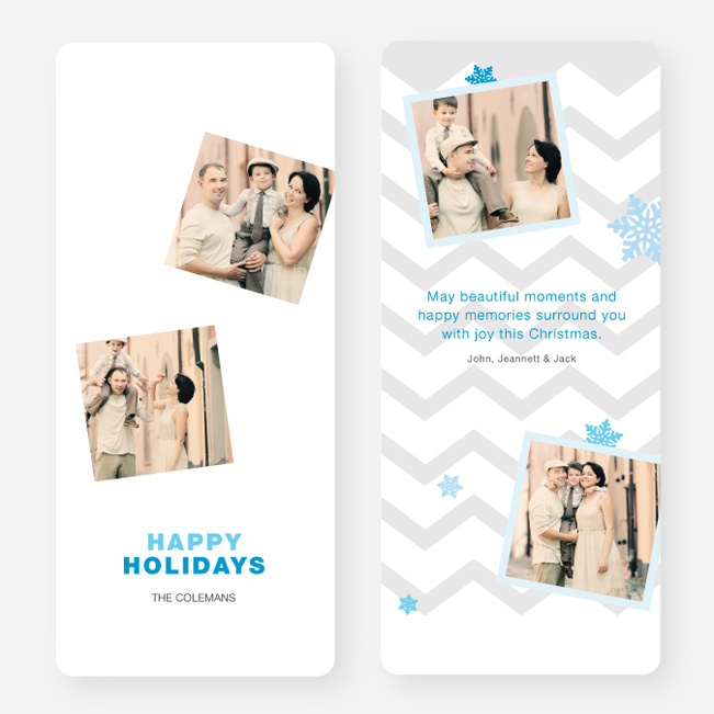 Chevron Pattern Snowflake Holiday Cards - Blue