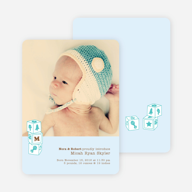 Alphabet Blocks Photo Birth Announcements - Blueberry Mint