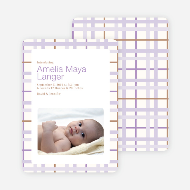 Baby Quilt Photo Birth Announcements - Lavender