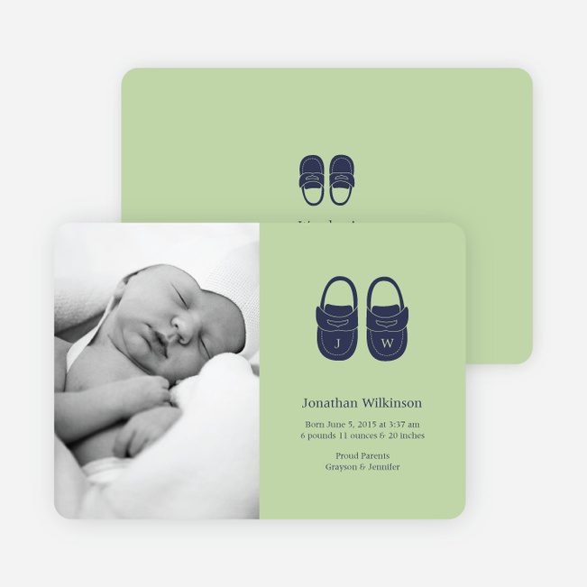 Baby’s Got a New Pair of Shoes Photo Baby Announcements - Light Green
