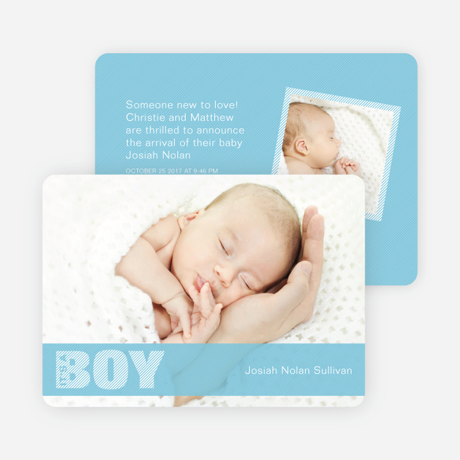 Boy Color Stripe Photo Baby Announcements - Baby Blue