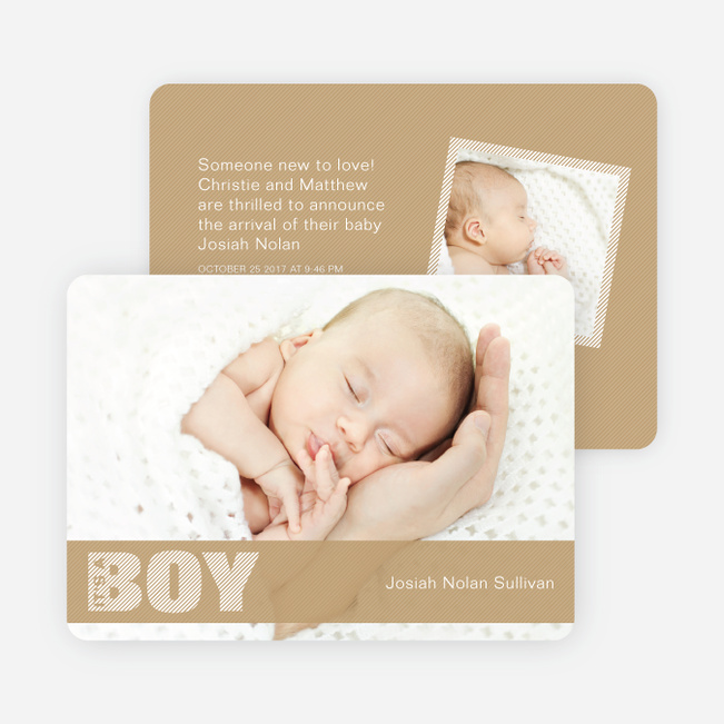 Boy Color Stripe Photo Baby Announcements - Beige
