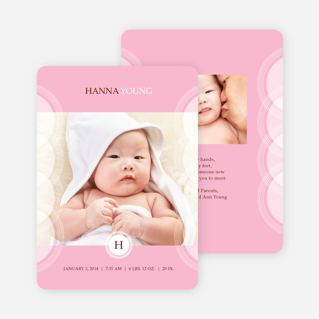 Circular Initials Photo Birth Announcements - Pink