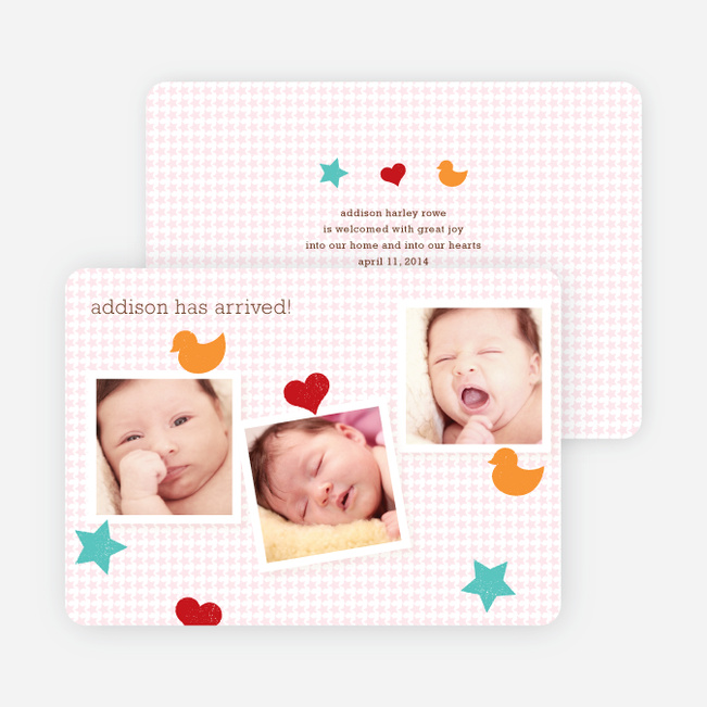 Fun Sticker Birth Announcements - Pink