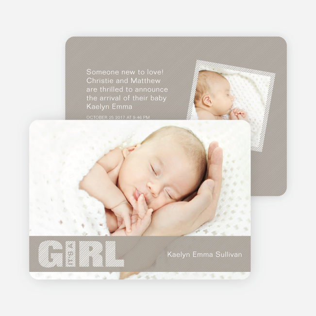 Girl Color Stripe Photo Baby Announcements - Grey