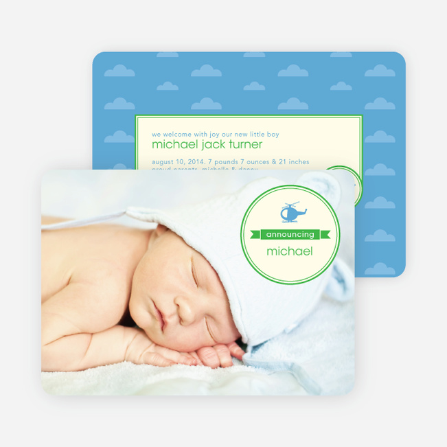 Helicopter Themed Birth Announcements - Green