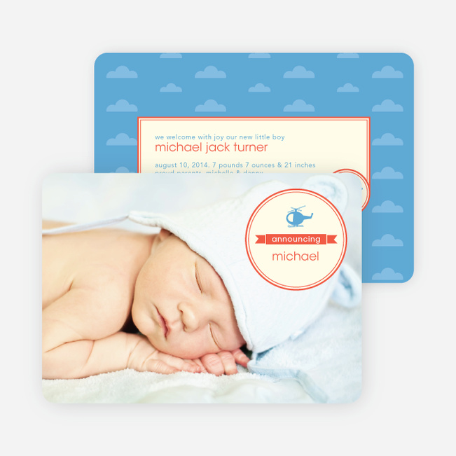 Helicopter Themed Birth Announcements - Red