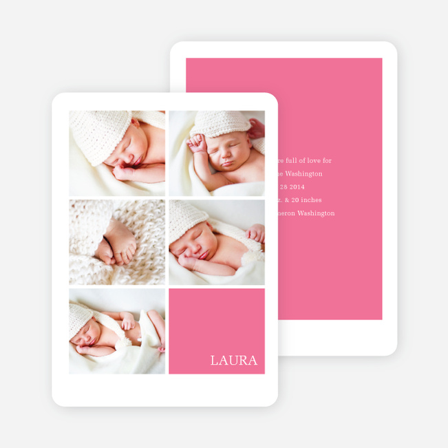 Modern Birth Announcements with Slots for 5 Photos - Pink