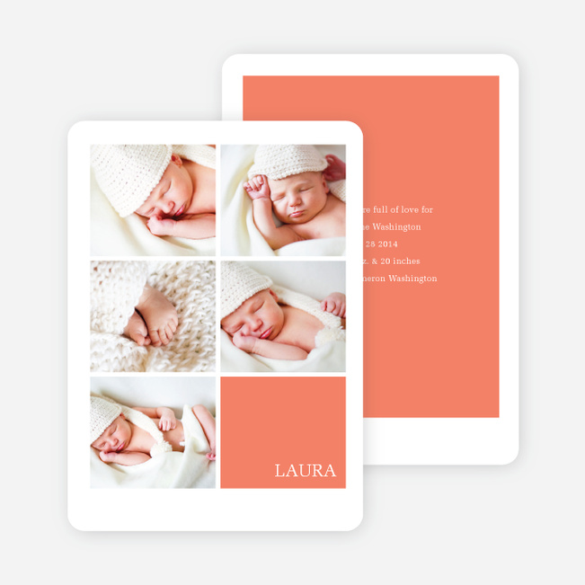 Modern Birth Announcements with Slots for 5 Photos - Orange