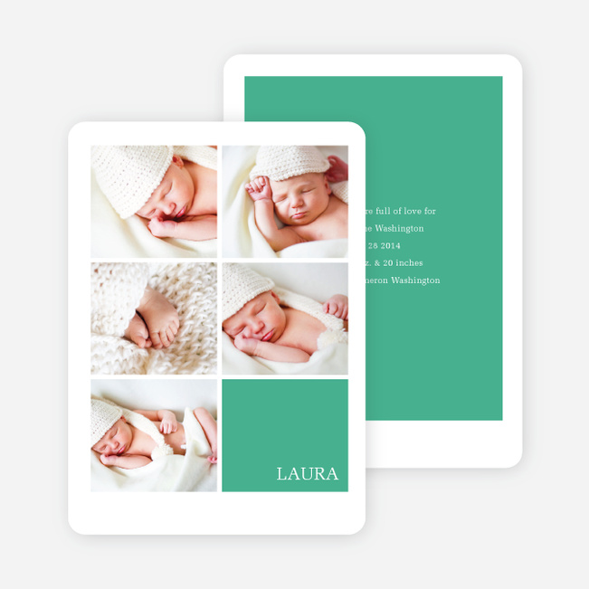Modern Birth Announcements with Slots for 5 Photos - Green