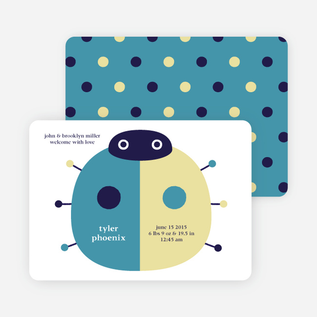Modern Ladybug Baby Announcement - Steel Blue