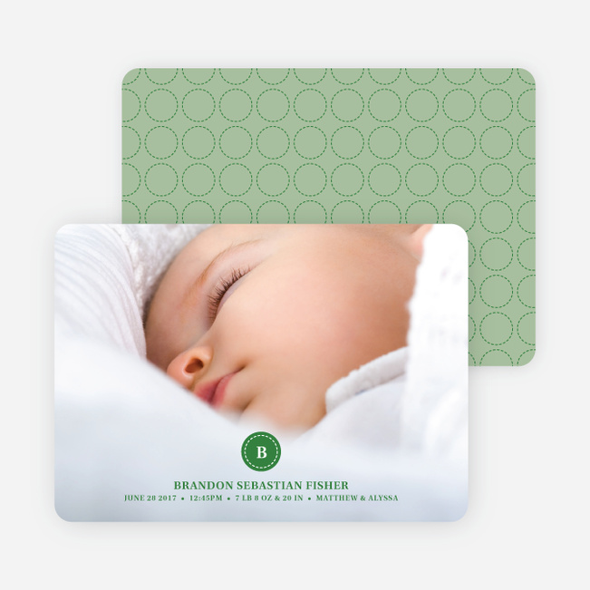 Monogram Circle Birth Announcements - Cucumber