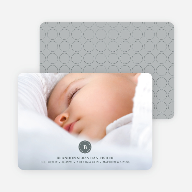 Monogram Circle Birth Announcements - Charcoal