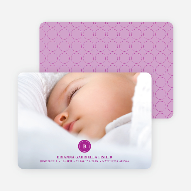 Monogram Circle Birth Announcements - Lavender Love