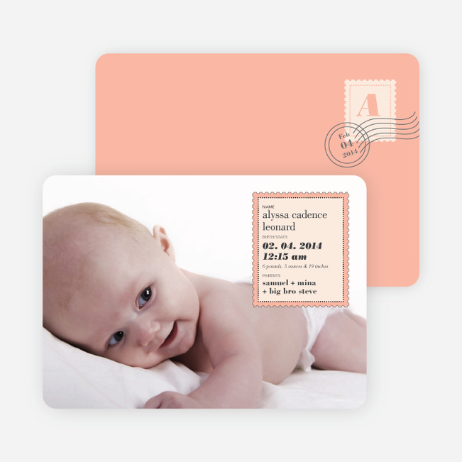 Neither Rain Nor Sleet Nor Snow Nor Hail Baby Announcements - Peach