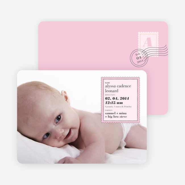 Neither Rain Nor Sleet Nor Snow Nor Hail Baby Announcements - Carnation