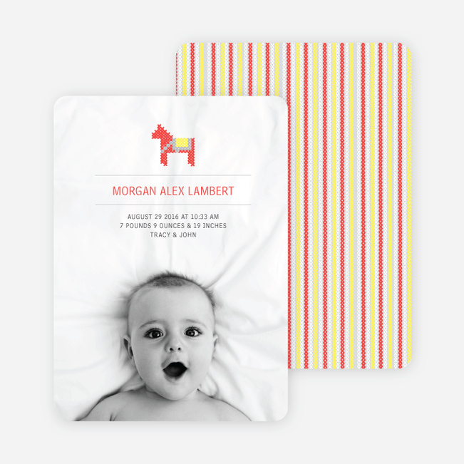 Quilted Horse Photo Birth Announcement - Pink