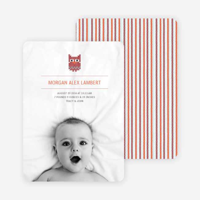 Quilted Owl Photo Baby Announcement - Pale Blue