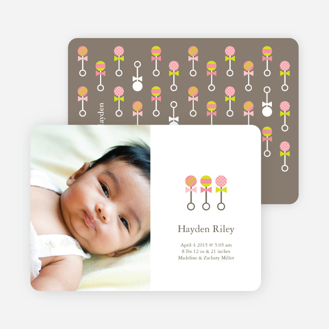Share Rattle and Roll Birth Announcements - Pink Rattle