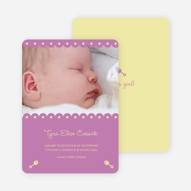 Shush, Rattle and Drool Birth Announcements - Amethyst