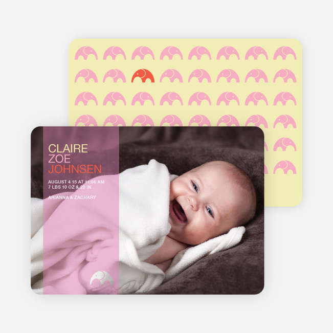 Simply Photos: Find the Elephant Modern Baby Announcement - Baby Pink