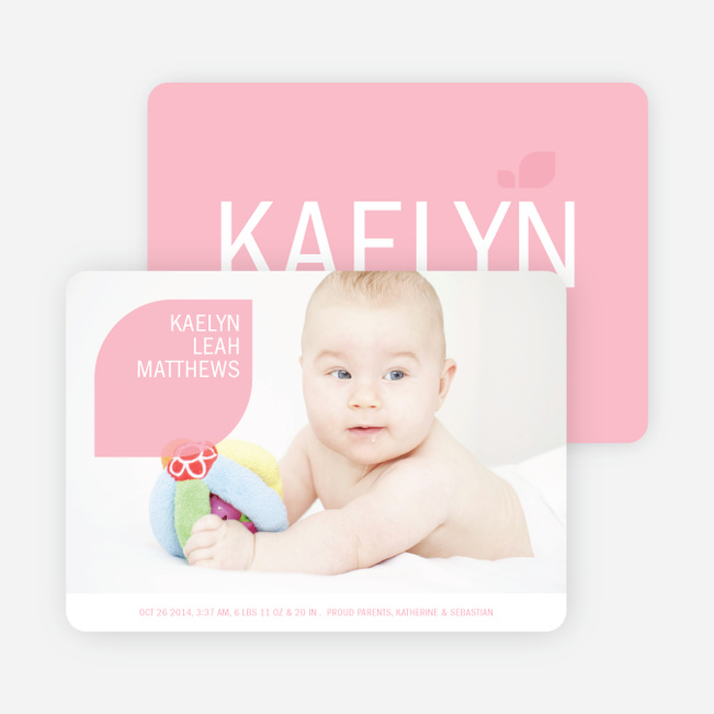 Simply Photos: Leaf Modern Baby Announcement - Baby Pink