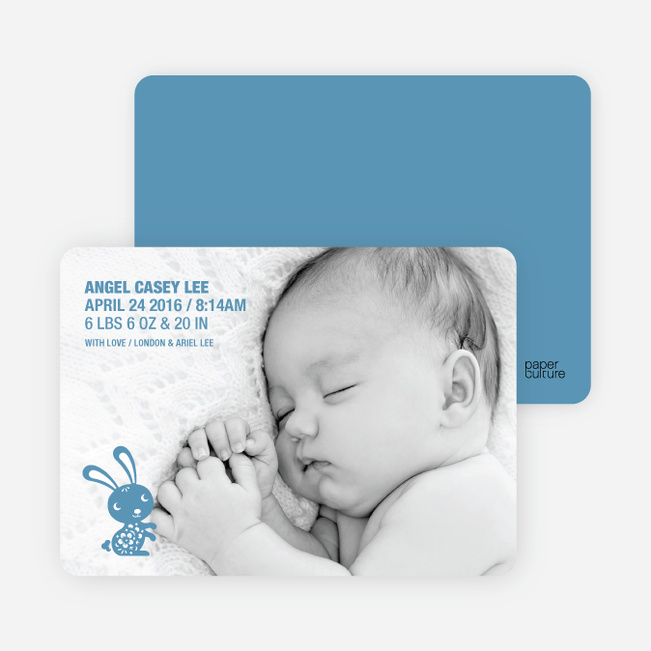 Simply Rabbit Photo Birth Announcements - Blue Rug Juniper