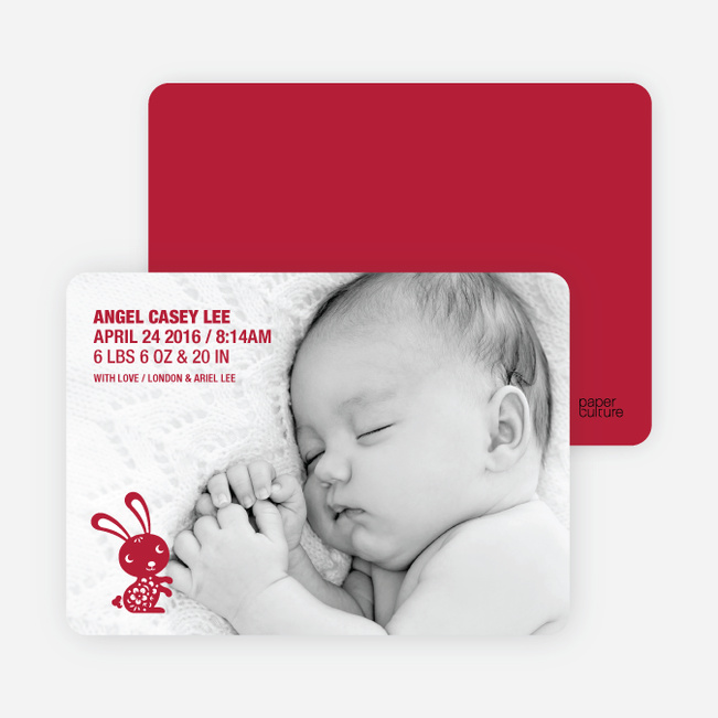 Simply Rabbit Photo Birth Announcements - Ruby