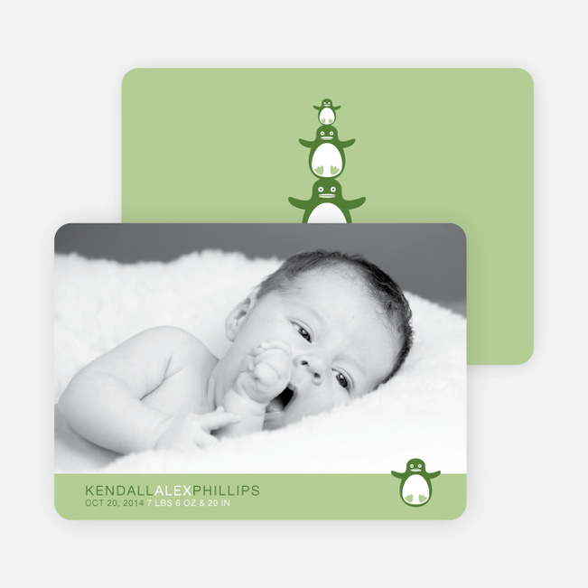 Stacked Penguin Photo Baby Announcement - Easter Green