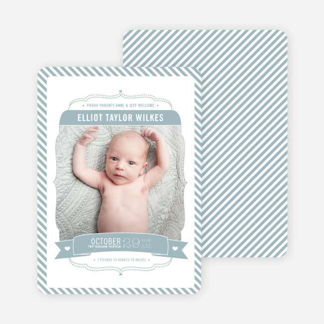 Stripes Frame Photo Birth Announcements - Blue