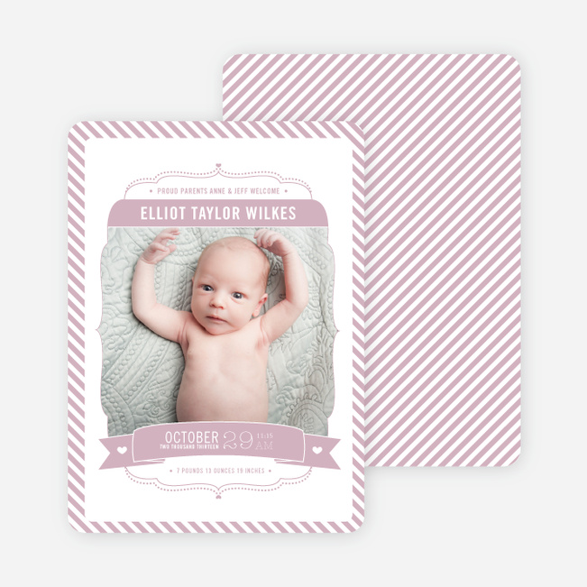 Stripes Frame Photo Birth Announcements - Pink