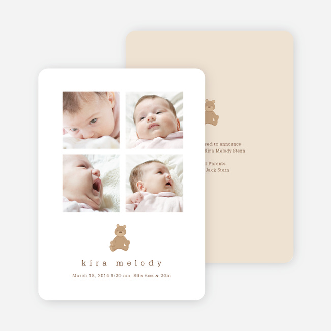 Stuffed Animals Birth Announcements: Rabbit, Pig, Bear and Cat - Blue