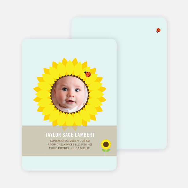 Sunflower Themed Birth Announcements - Glacier