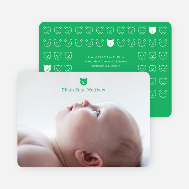 Tiny Teddy Bear Photo Birth Announcement Prints - Emerald