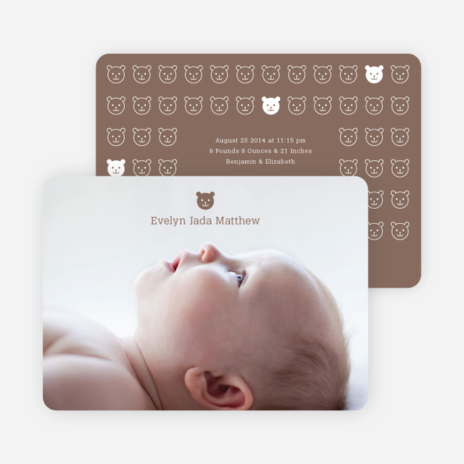 Tiny Teddy Bear Photo Birth Announcement Prints - Cocoa