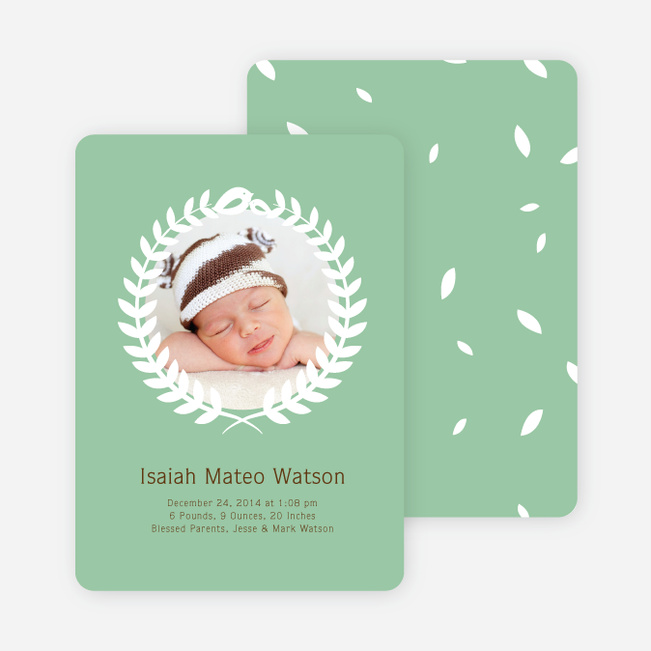 Wreath Themed Birth Announcements Bring Success and Prosperity - Green