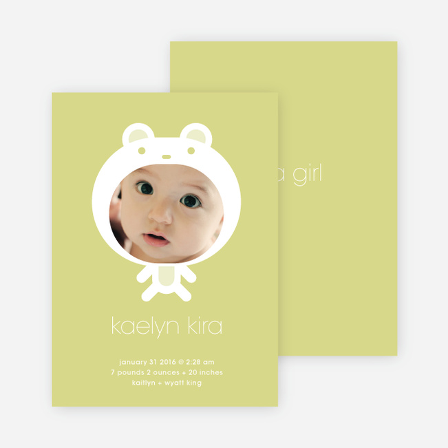 Baby in Cuddly Bear Outfit Baby Announcement - Light Mustard