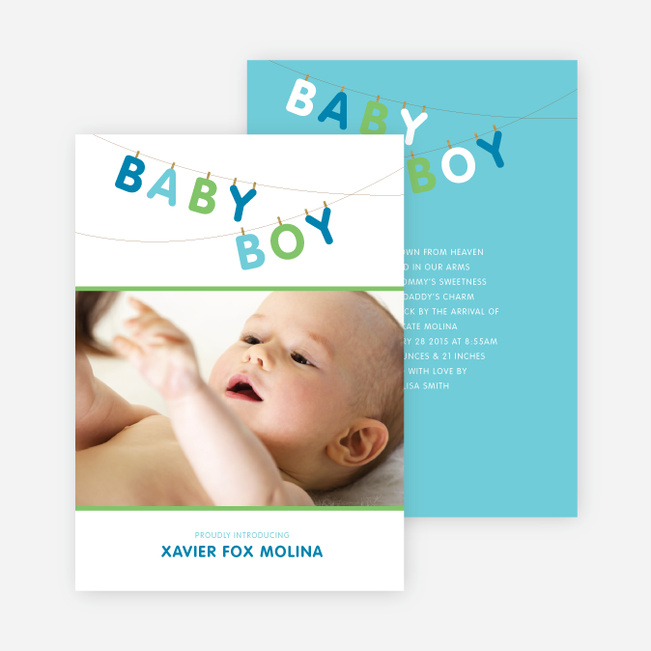 Fun Clothesline Birth Announcements - Blue Cheese