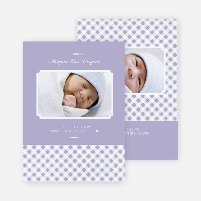Gingham Baby Announcement - Lilac