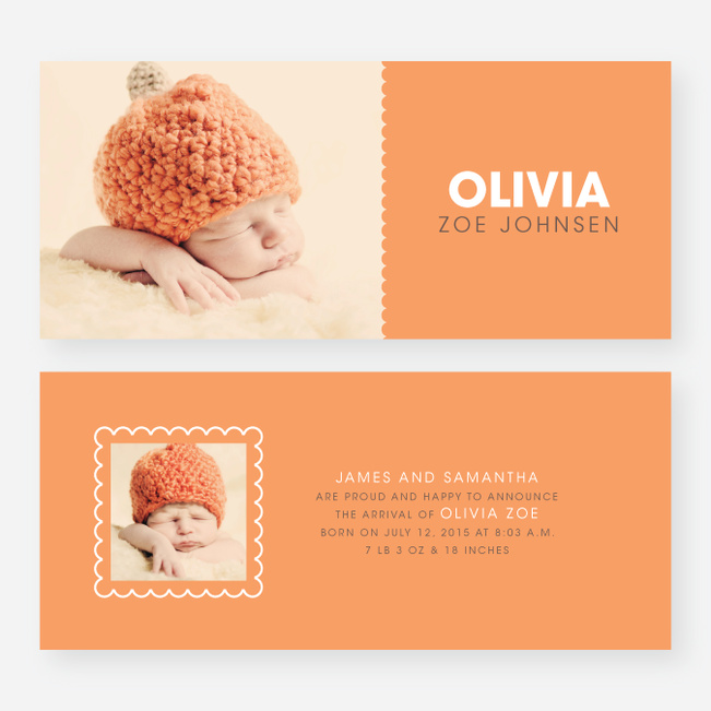 Color Block Baby Announcements - Orange
